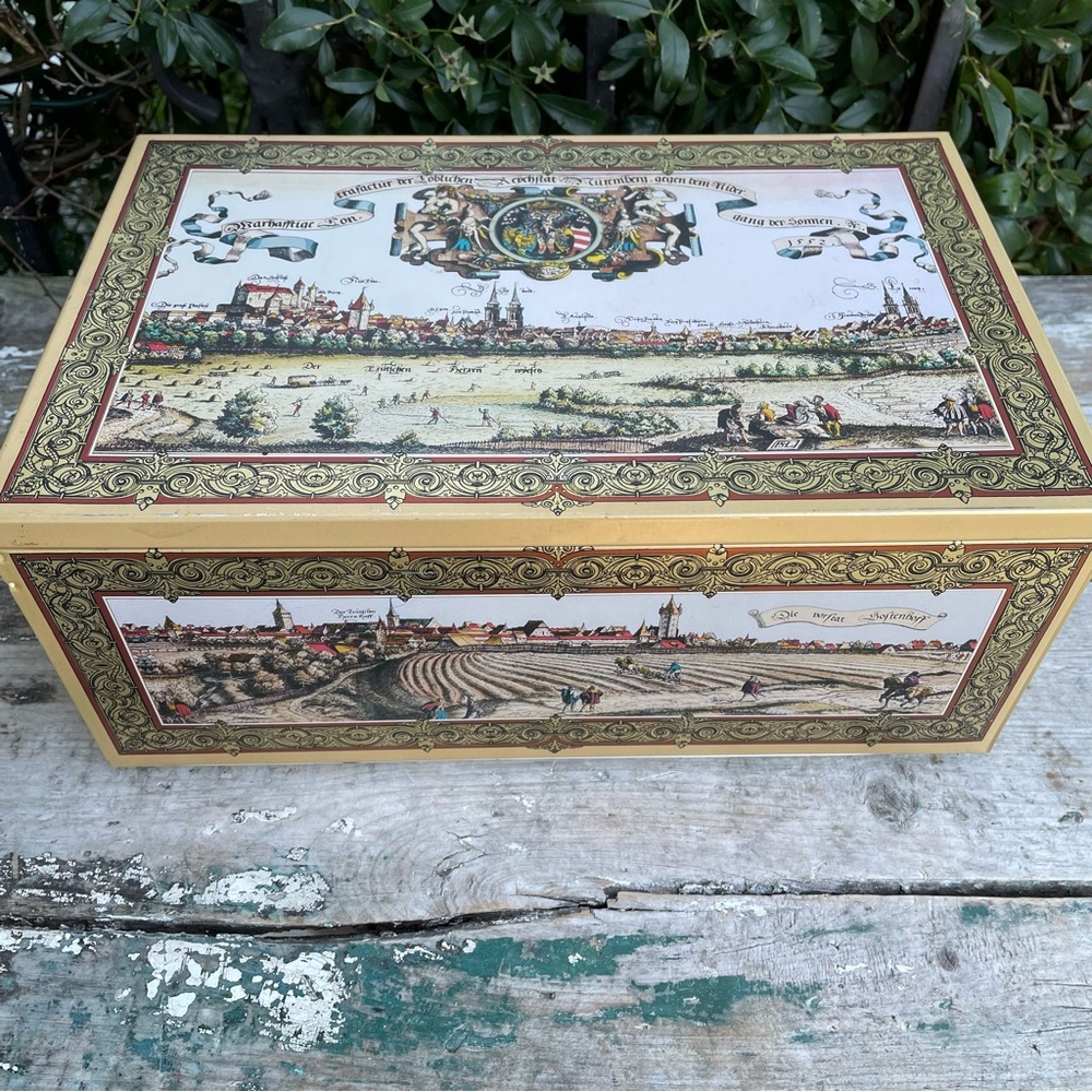 Vintage Schmidt Large Tin hinged metal storage Box Germany